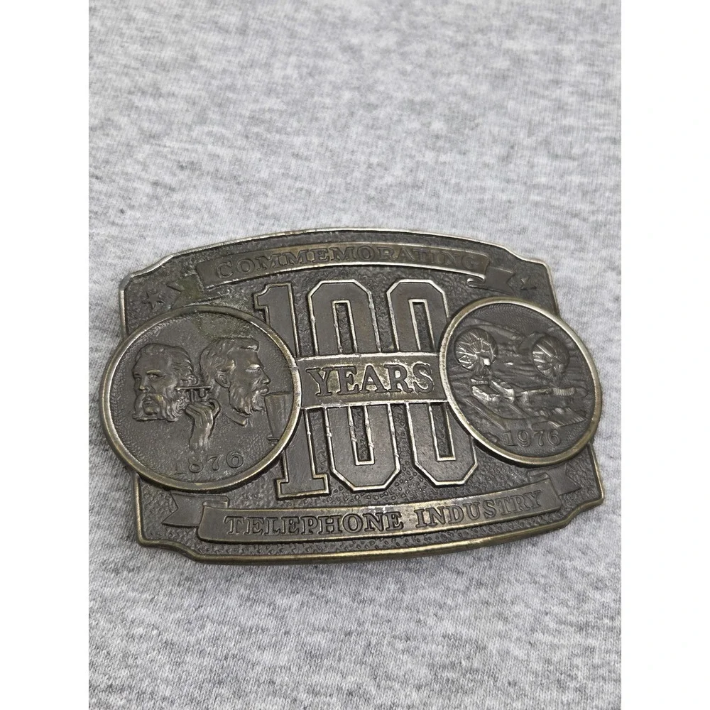 Lewis Telephone Pioneers 100 Years Industry Brass Belt Buckle